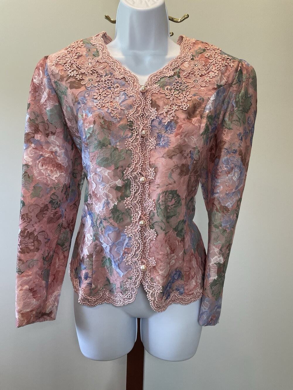 Vintage Nah Nah Collections Pink Floral Suit Jacket Size 12